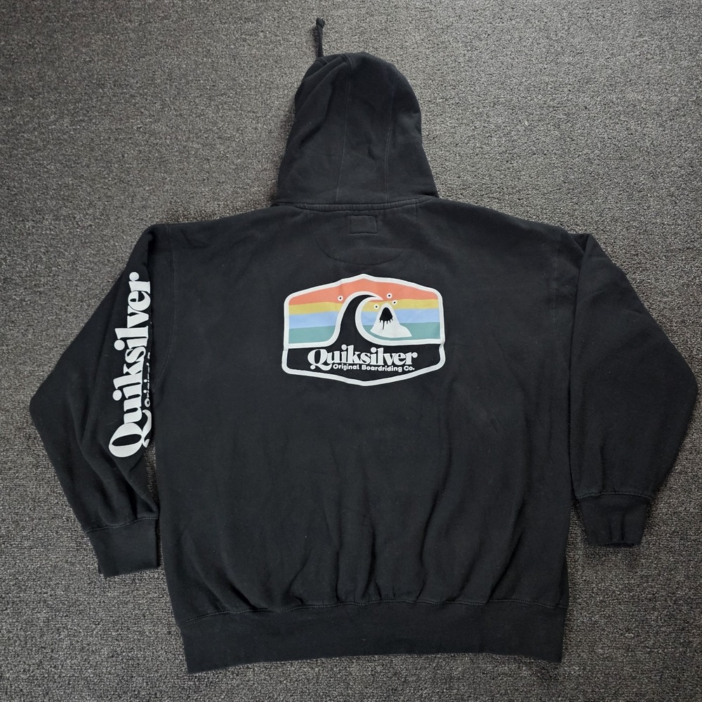 Vtg Y2K Quiksilver Hoodie‎ Mens XL Embroidered Center Logo Surf Skate Pullover